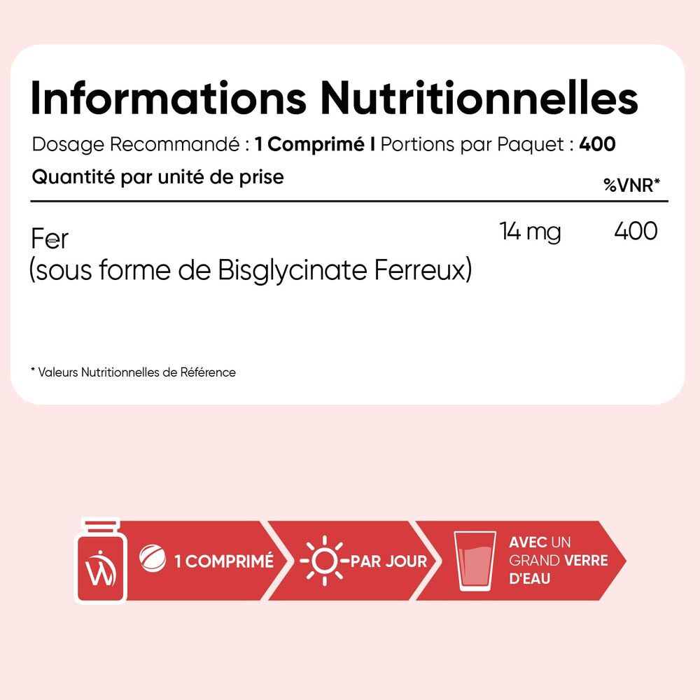 WeightWorld Bisglycinate de fer 28 mg - 400 comprimés