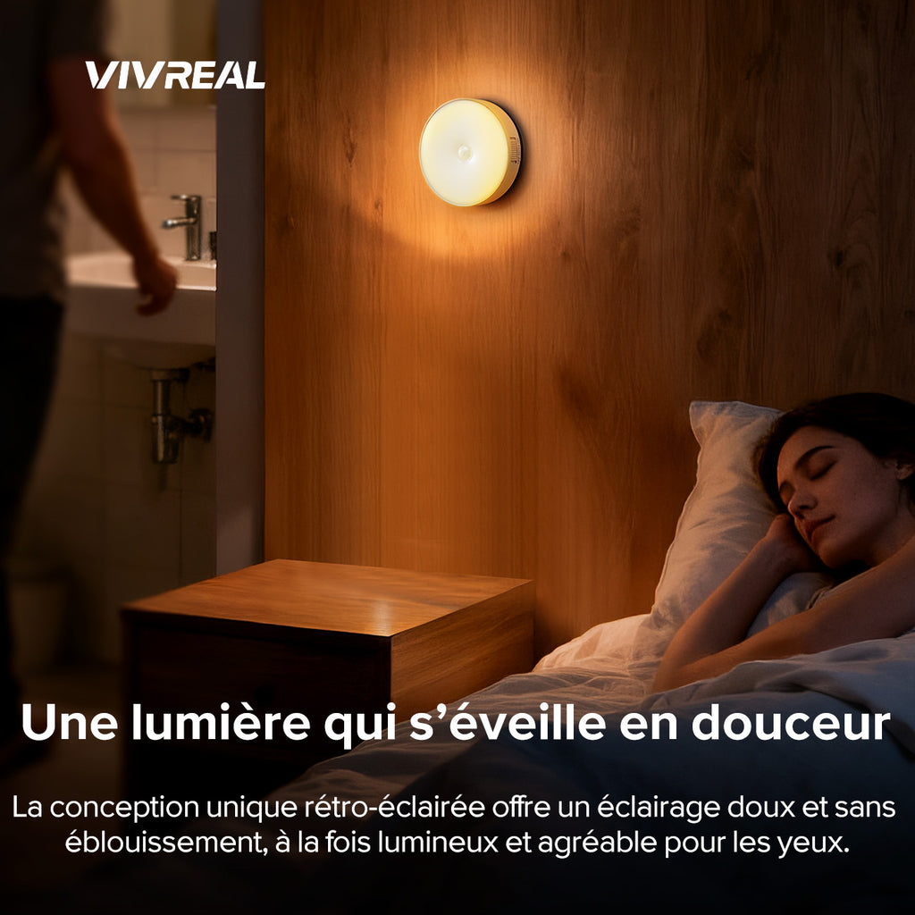VIVREAL Veilleuses LED à détecteur de mouvement, Lot de 6, sans fil rechargeables, Mode 3 couleurs, Magnétiques à coller au mur