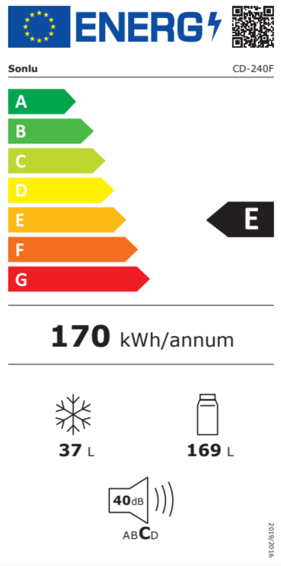 Sonlu CD-240F 206L Petit réfrigérateur avec congélateur en haut, refroidissement rapide et surgélation rapide, étagères et pieds réglables [Classe énergétique E]