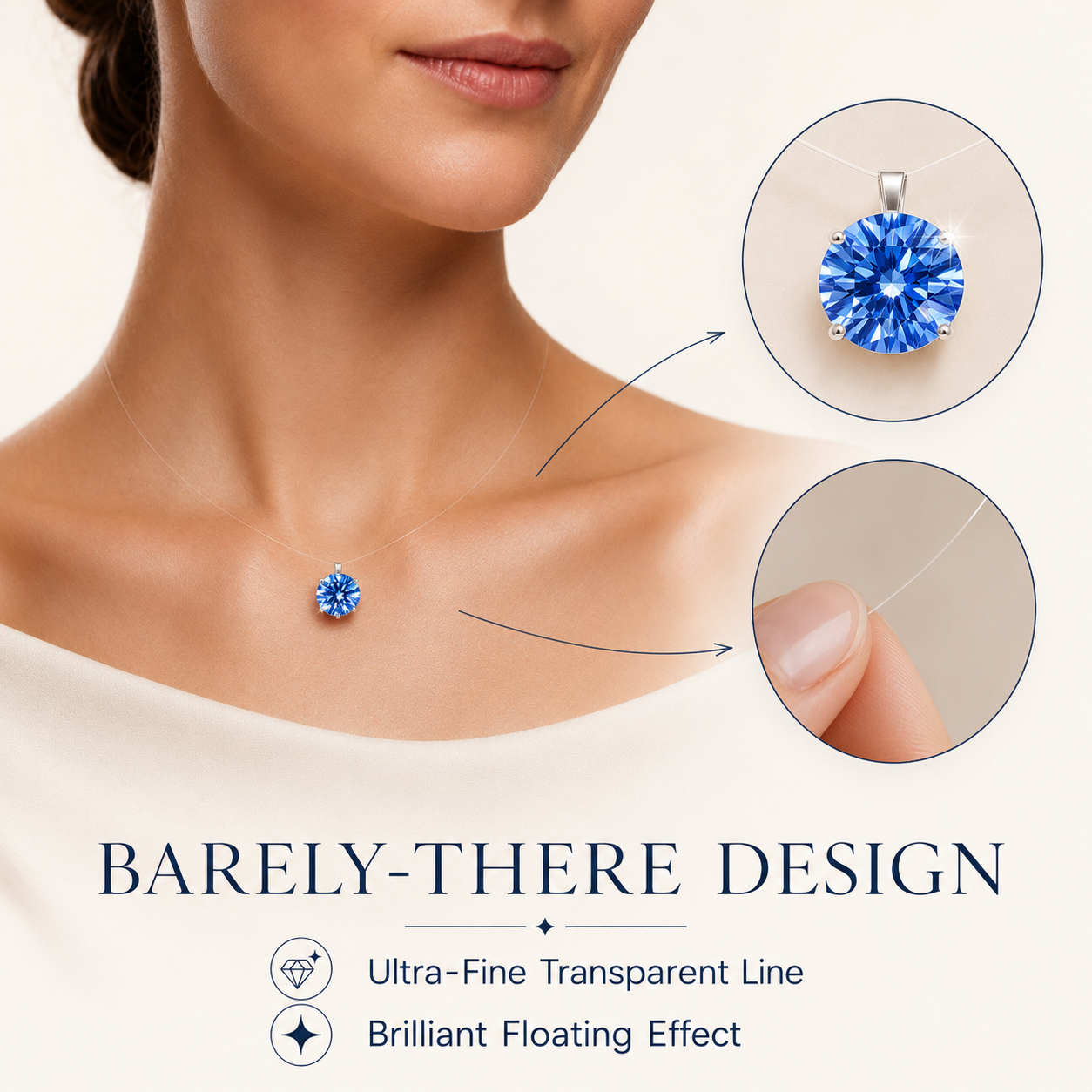 VoxorAI – Halskette mit Saphiranhänger. Elegantes Design, edle Materialien. Farbiger Zirkon – „Träne der Meerjungfrau“. Halskette für den Schlüsselbeinbereich.