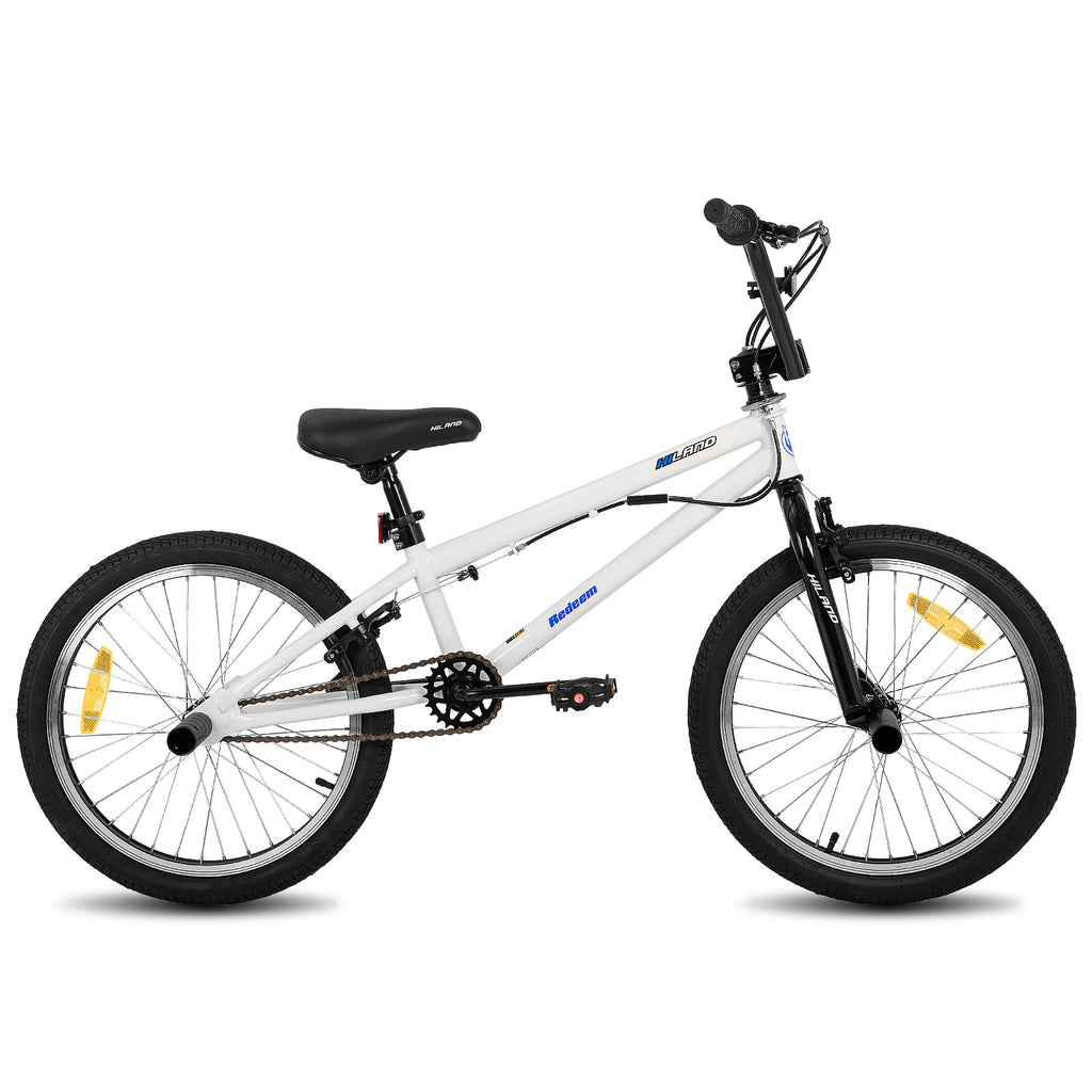 Hiland Redeem Vélo BMX 20" Pour enfants et adolescents Freestyle Débutant à avancé Avec rotor 360 degrés et 4 repose-pieds Blanc
