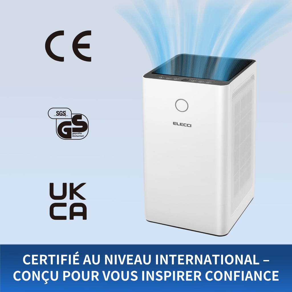 ELECCI Filtre HEPA True pour purificateur d'air, pour pièces jusqu'à 120 m², CADR 550 m³/h, élimination des virus à 99,9 %, élimine les PM2.5, la fumée, le pollen, les acariens et les polluants