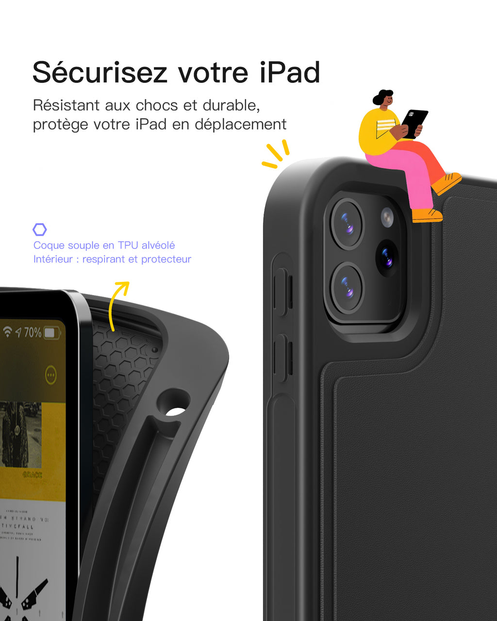 Inateck Coque Clavier Détachable avec Pavé Tactile Compatible iPad pour iPad 11e/10e Gén, pour 10e (10,9")/ 11e (2025 A16), Air 11" M4/M3/M2, Air 6/5/4e, Pro 11 4e-1re