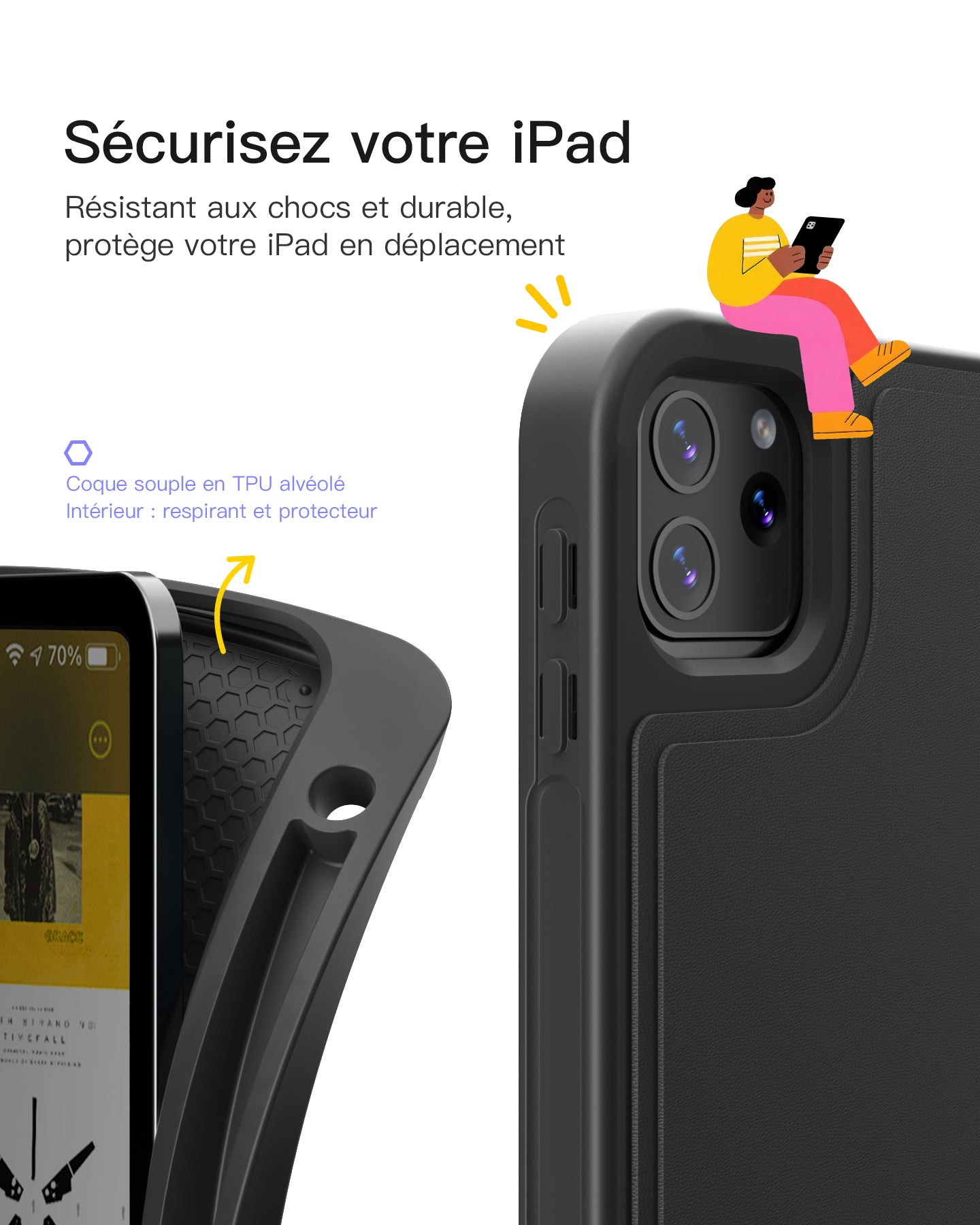 Inateck Coque Clavier Détachable avec Pavé Tactile Compatible iPad pour iPad 11e/10e Gén, pour 10e (10,9")/ 11e (2025 A16), Air 11" M4/M3/M2, Air 6/5/4e, Pro 11 4e-1re