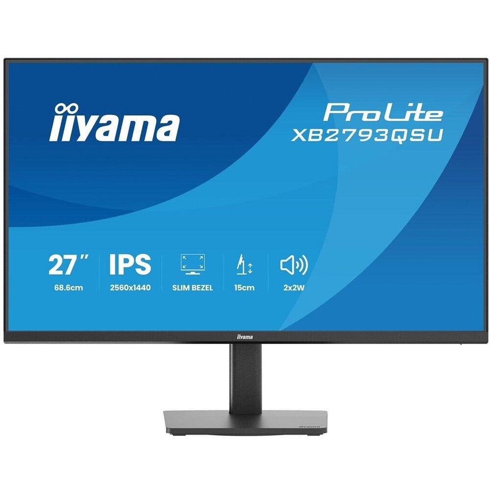 iiyama ProLite XB2793QSU-B1 - Moniteur WQHD 27 po (2560 x 1440, Quad HD large, IPS, LED, Sans bordure sur trois côtés, Support HAS réglable en hauteur, Concentrateur USB, Noir)
