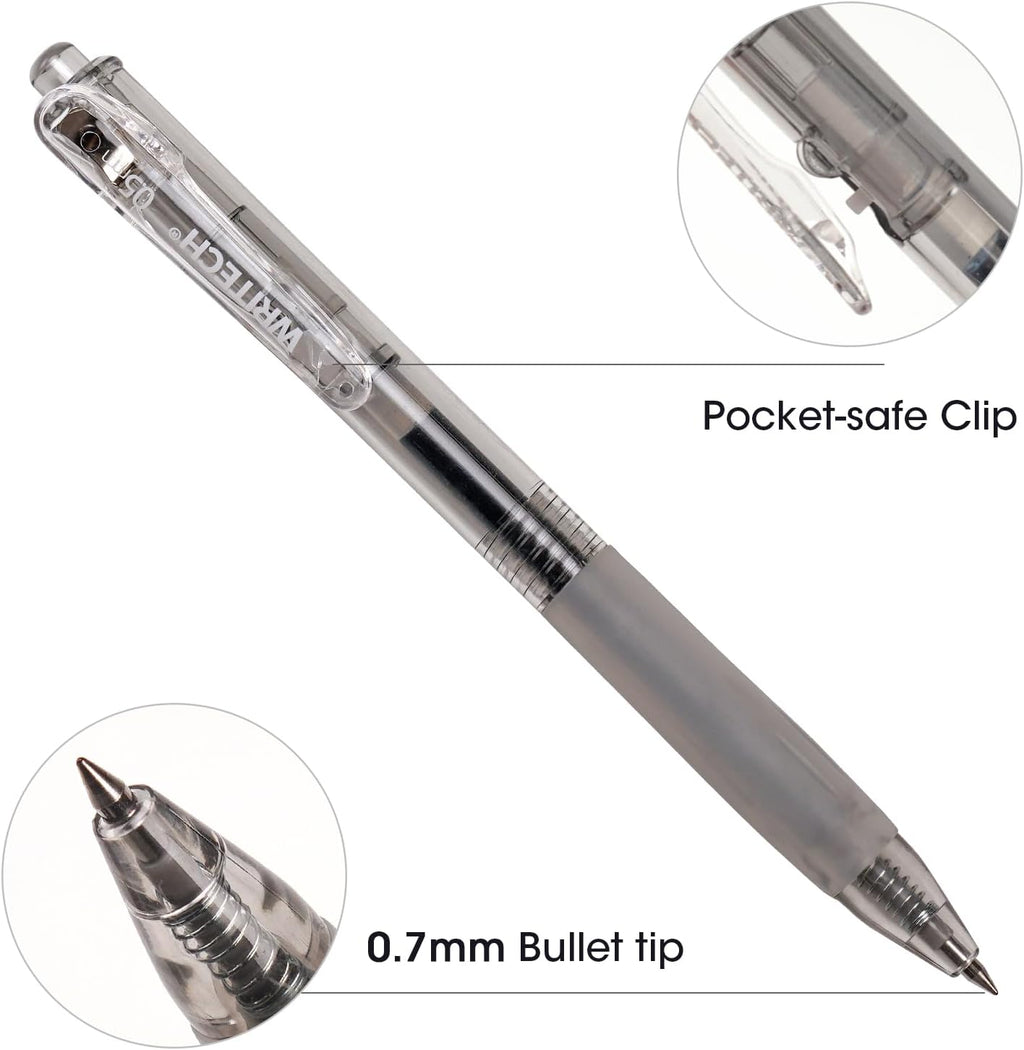 WRITECH Lot de 10 stylos rétractables à encre gel noire - 0,7 mm