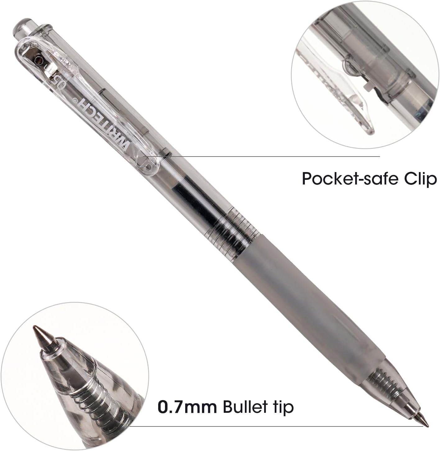 WRITECH Lot de 10 stylos rétractables à encre gel noire - 0,7 mm