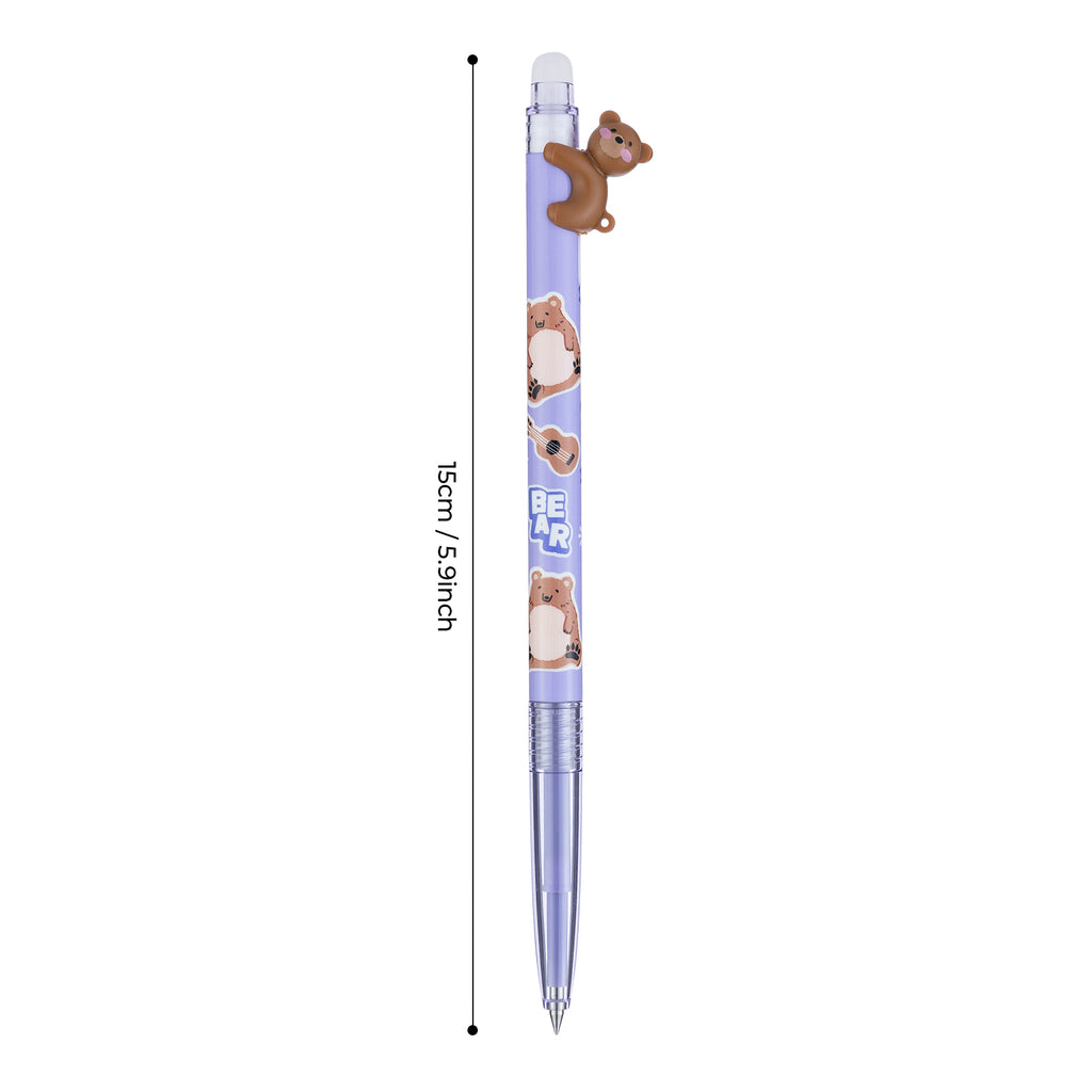 M&G Animaux en relief stylos gel effaçables, Lot de 6 stylos rétractables à encre bleu cristal, Pointe extra-fine 0,4 mm, Motif animal mignon