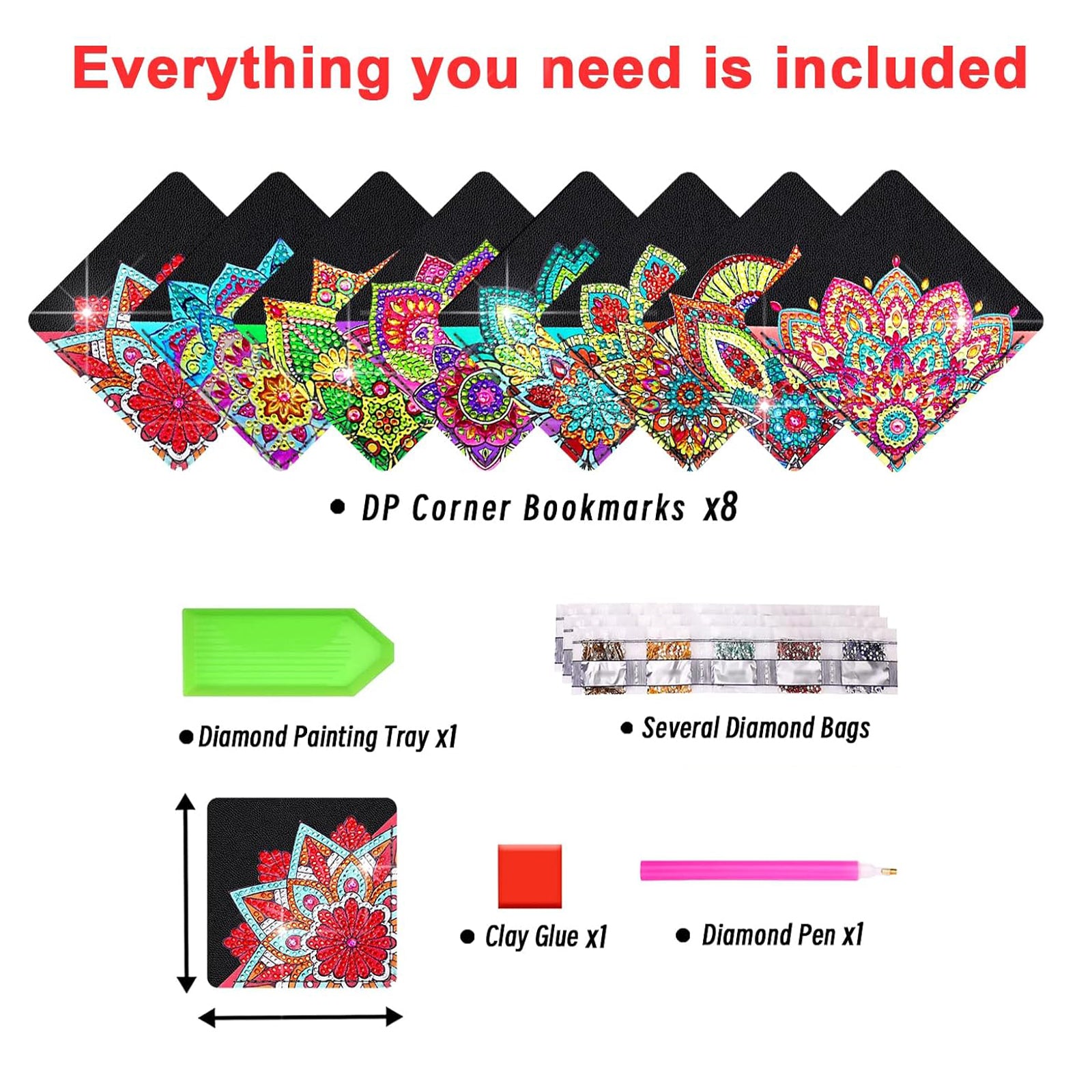Ju7cer Lot de 8 Marque-pages de Peinture aux Diamants - Ensemble de Loisirs Créatifs Art aux Diamants Cristal Lotus Noir | Pour Adultes et Femmes 4×4 Pouces (10×10 cm)