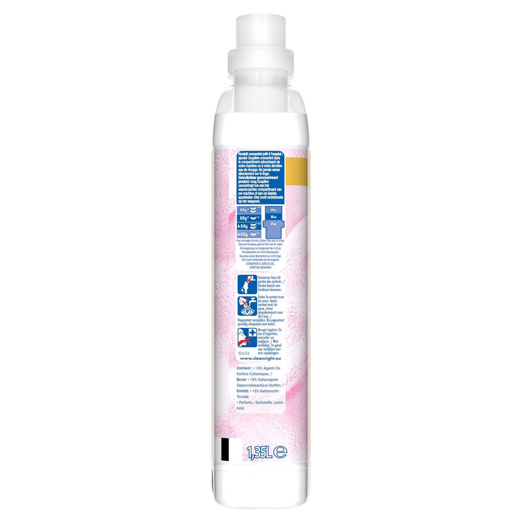 SOUPLINE Adoucissant hypoallergénique pour bébé, Amande douce, Concentré, 64 lavages, 1,35 L