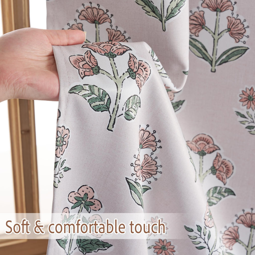 PONY DANCE Rideaux 100 % Occultants 2 Panneaux, Motif Floral Délicat en Rose Clair, Style Bohème Chic Rideaux Isolants Thermiques pour Salon, Chambre, Chambre d'Enfant, l 132 x L 220 cm
