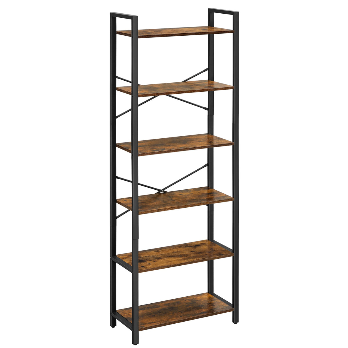 JOYFURNOS Bibliothèque 6 niveaux, ?tagère de rangement, Bureau, Salle d’étude, Salon, Chambre, 30 x 66 x 186 cm, Style industriel, Grège et Noir