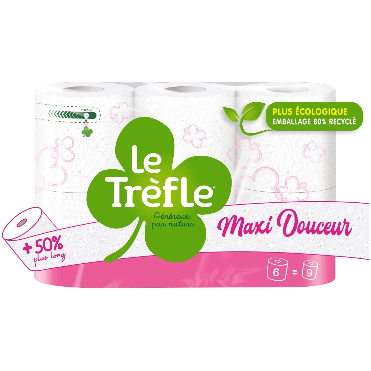 LE TRÈFLE Maxi Soft Papier Toilette Extra Doux, Maxi Rouleaux, 6 Rouleaux