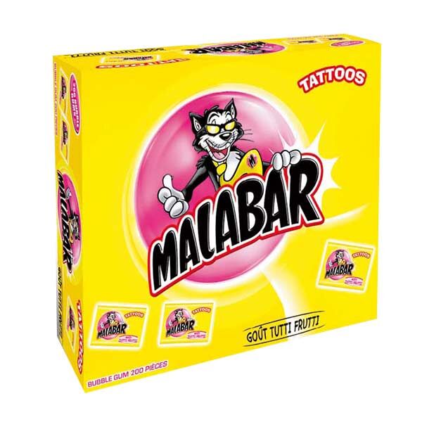 MALABAR Boîte de Bubble Gum Tutti Frutti, Lot de 200, 6,7 g par pièce