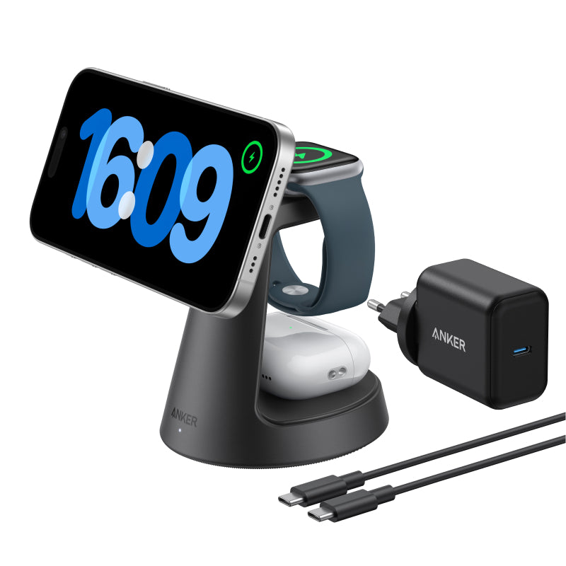 Anker MagGo Station de charge sans fil 3-en-1 support dock Kit câble et chargeur - Europe (hors prise UK) Golden 1