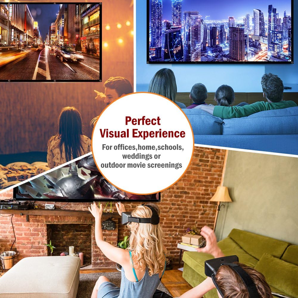 XBJ Écran de projection 120 pouces 16:9 | Écran de projection double face pliable anti-froissement HD 4K portable, angle de vision large de 160°