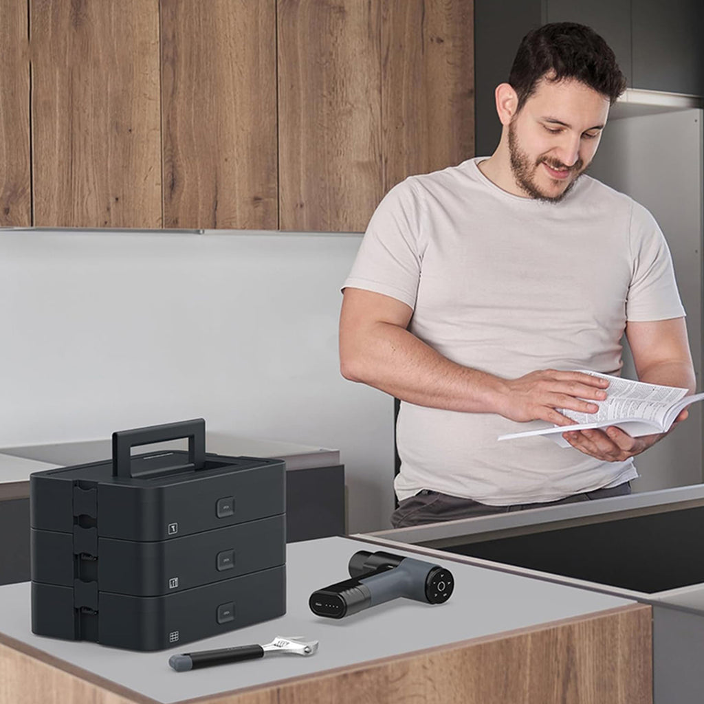 BLACKZERO Perceuse sans Fil Set, Coffret à Outils Premium 3 Niveaux avec Perceuse & Outils à Main, Kit d'Outillage Complet pour Bricolage, Maison & Réparation