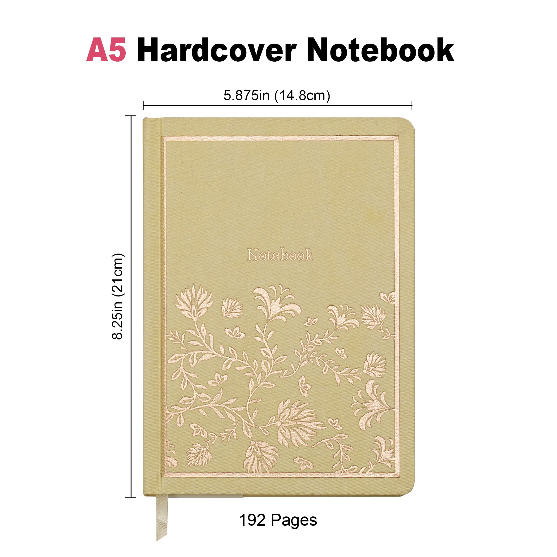 JUBILUU Carnet ligné A5 à couverture rigide en tissu floral 96 pages - Peach Blossom