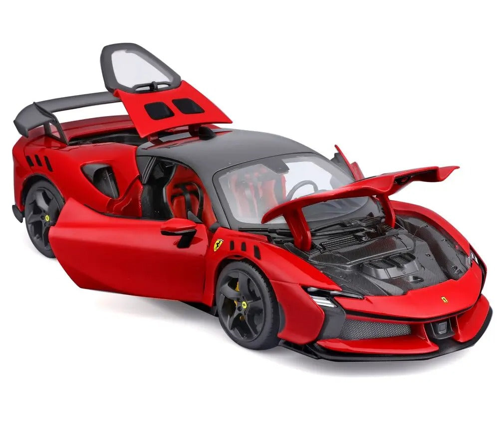 Bburago Race & Play 1:18 Ferrari SF90 XX Stradale, Rosso Corsa avec toit noir modèle en métal coulé sous pression