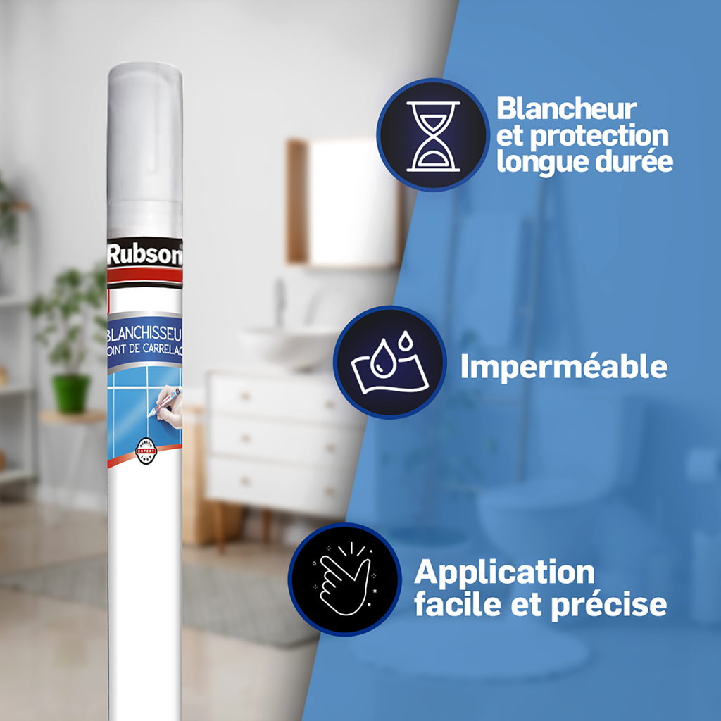 Rubson | Blanchisseur Joint de Carrelage (feutre de 7 ml) – Stylo blanchissant facile à appliquer pour joints de carrelage – Blancheur et protection longue durée