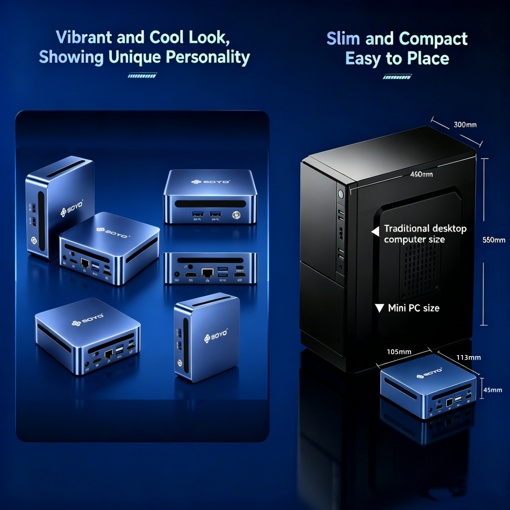 Mini PC SOYO Y5Pro, Mini PC Processeur Intel Core i5 8250U/8350U Windows 11 Pro, 8 Go DDR4 256 Go SSD SATA Mini Ordinateur | BT5.2 | Wi-Fi 5