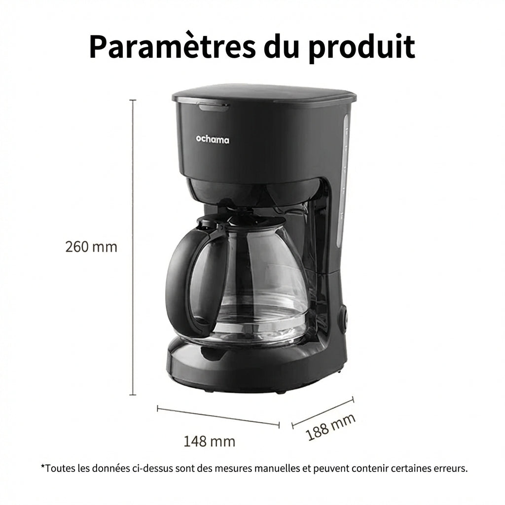 ochama Cafetière À Filtre, 600W Cafetière Américaine Domestique, Réservoir D’eau Grande Capacité 750Ml, Fonction Maintien Au Chaud 30 Min