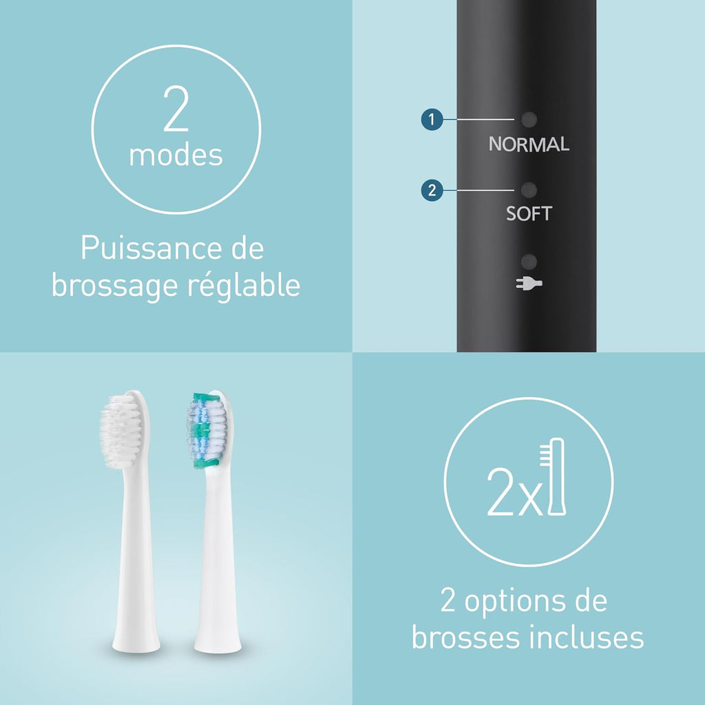 Panasonic Brosse à dents électrique EW-DM81-K503, 2 têtes incluses, minuteur, 2 modes de fonctionnement, design ergonomique, 31 000 mouvements par minute, vibrations soniques, noir