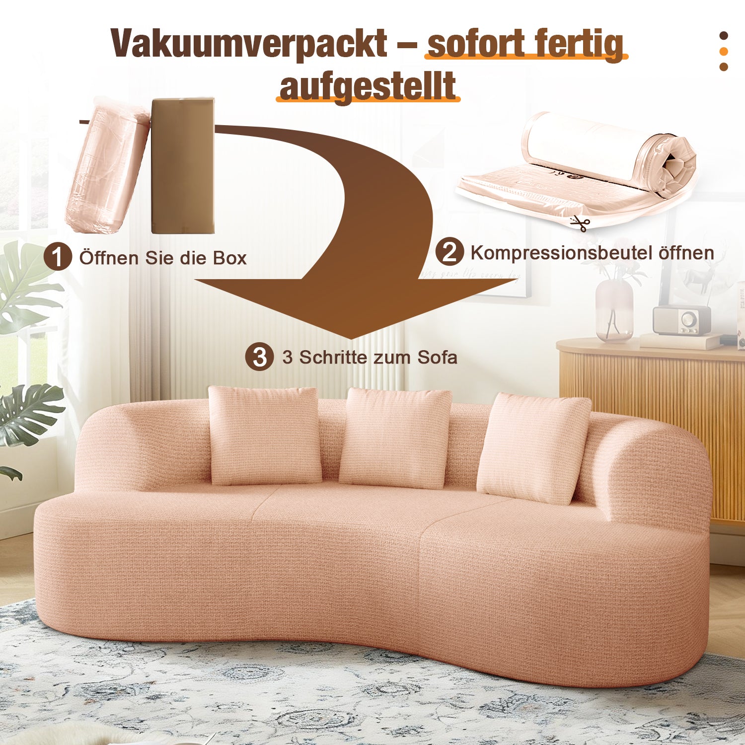 GTIMEX : Canapé 2 places série Lexzurn, Canapé modulable en chenille, 168 x 90 x 67 cm, Capacité de charge statique : 270 kg, Aucun assemblage requis, Canapé sans armatures, Canapé rembourré au design incurvé avec 3 coussins décoratifs pour salon et 