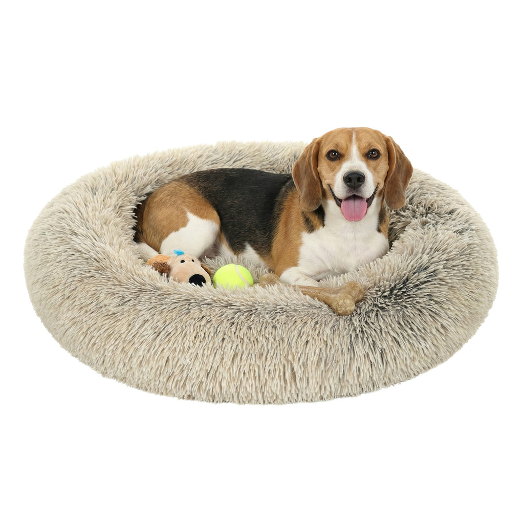 JOYFURNOS Lit pour chien en peluche donut avec housse amovible et lavable, kaki, 70 x 20 cm