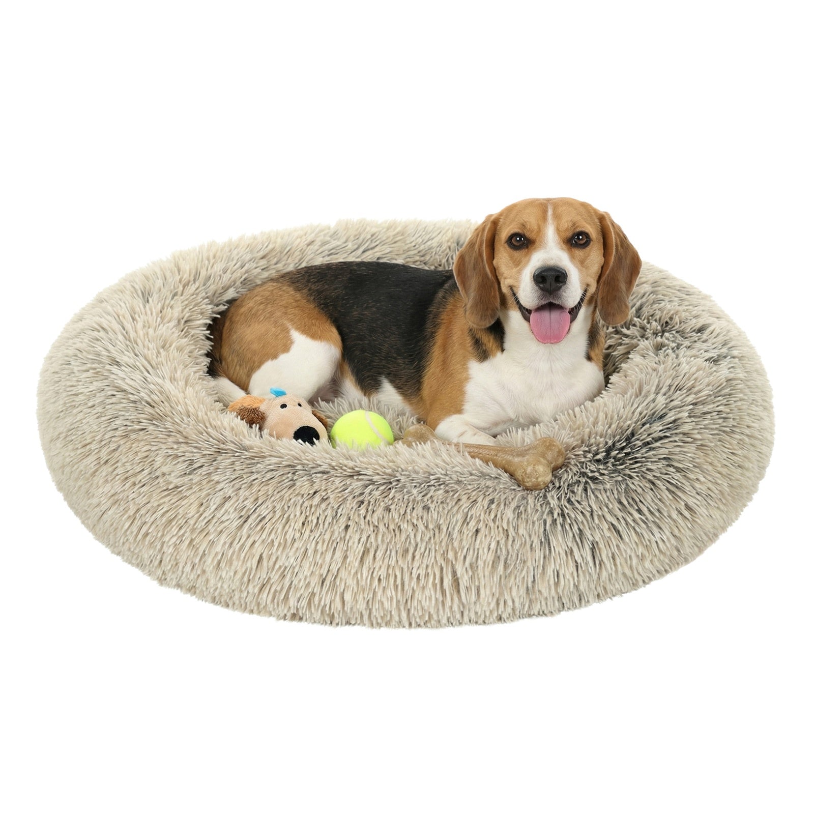 JOYFURNOS Lit pour chien en peluche donut avec housse amovible et lavable, kaki, 70 x 20 cm