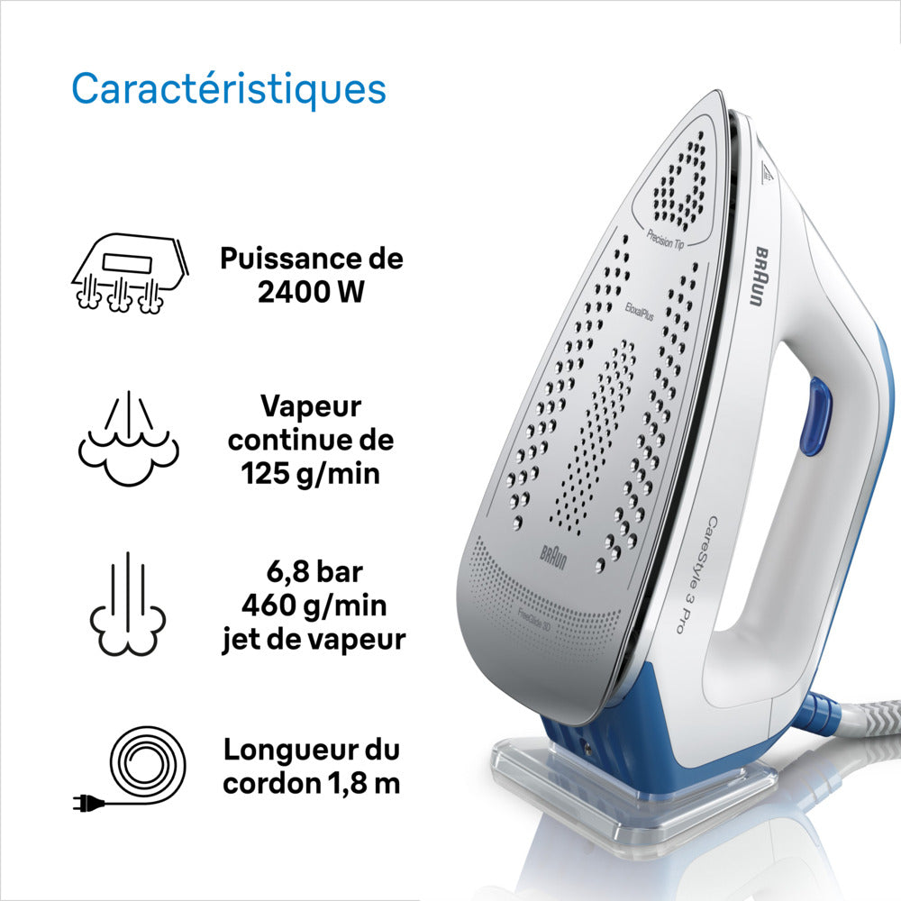 BRAUN CareStyle 3, Centrale Vapeur 2400W 2L, IS3157BL, Blanc/Bleu