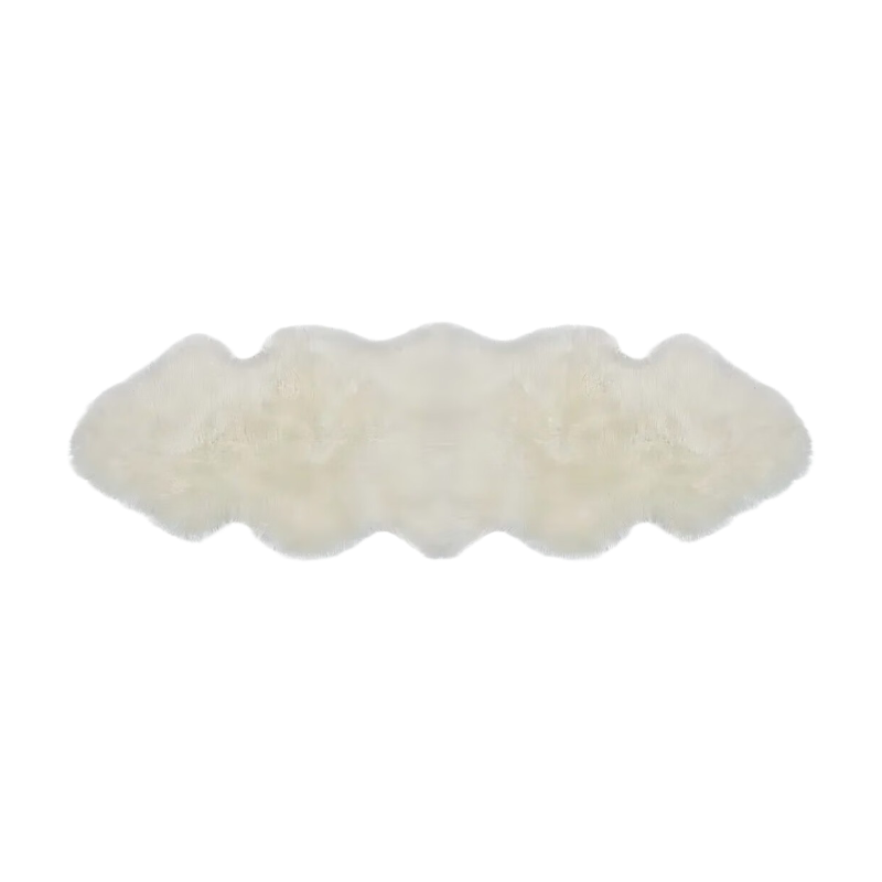 Tapis de laine de mouton imitée White Label, 60x120 cm tapis d'appoint en peluche douce, Tapis de salon à poils longs blanc avec bordure effet daim pour lit, canapé, chaise