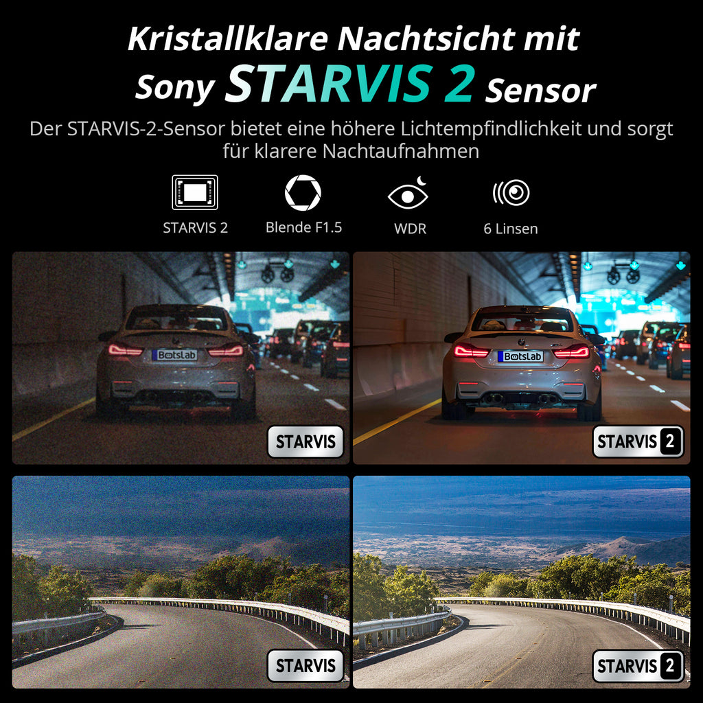 BOTSLAB G300H Plus Dashcam 4K Caméra Embarquée Voiture Avant Arrière | Capteur STARVIS 2, Double Canal WDR, Carte SD 64 Go, Commande Vocale, Wi-Fi 5GHz, GPS, Vision Nocturne