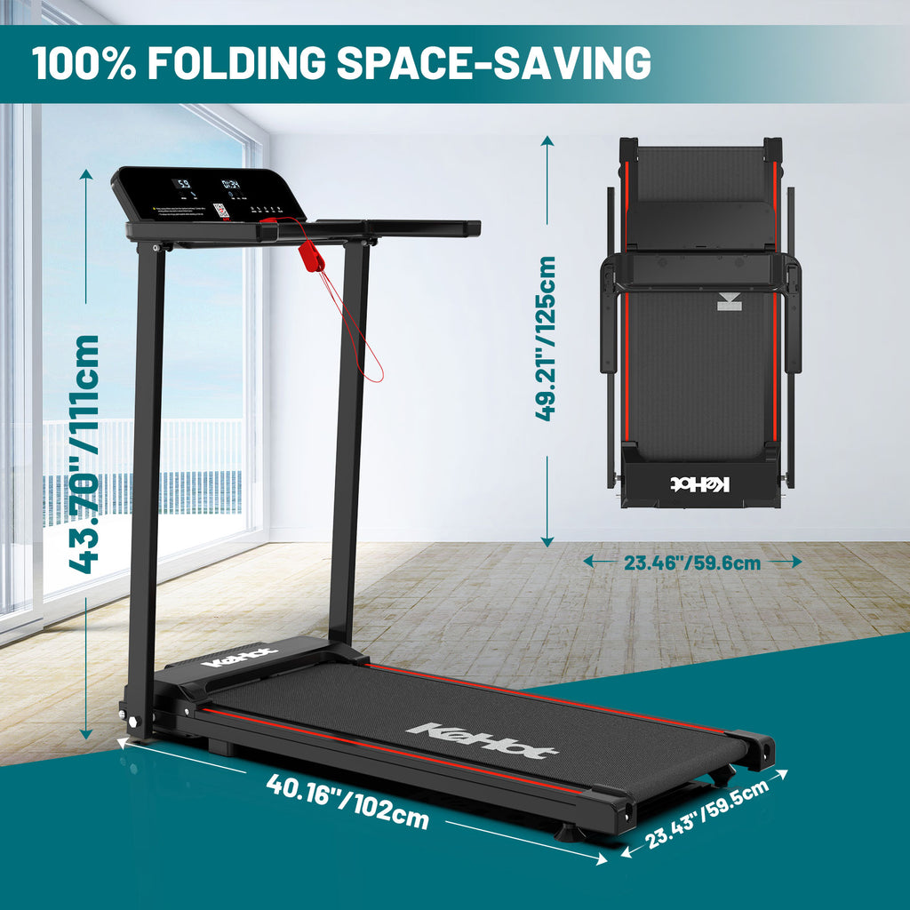 KEHOT SL-Q30 Tapis de course pliable avec vitesse réglable 1 à 12 km/h, courroie 375 × 945 mm, alimentation 220-240 V et compatible Bluetooth/FITSHOW/KINOMAP/ZWIFT