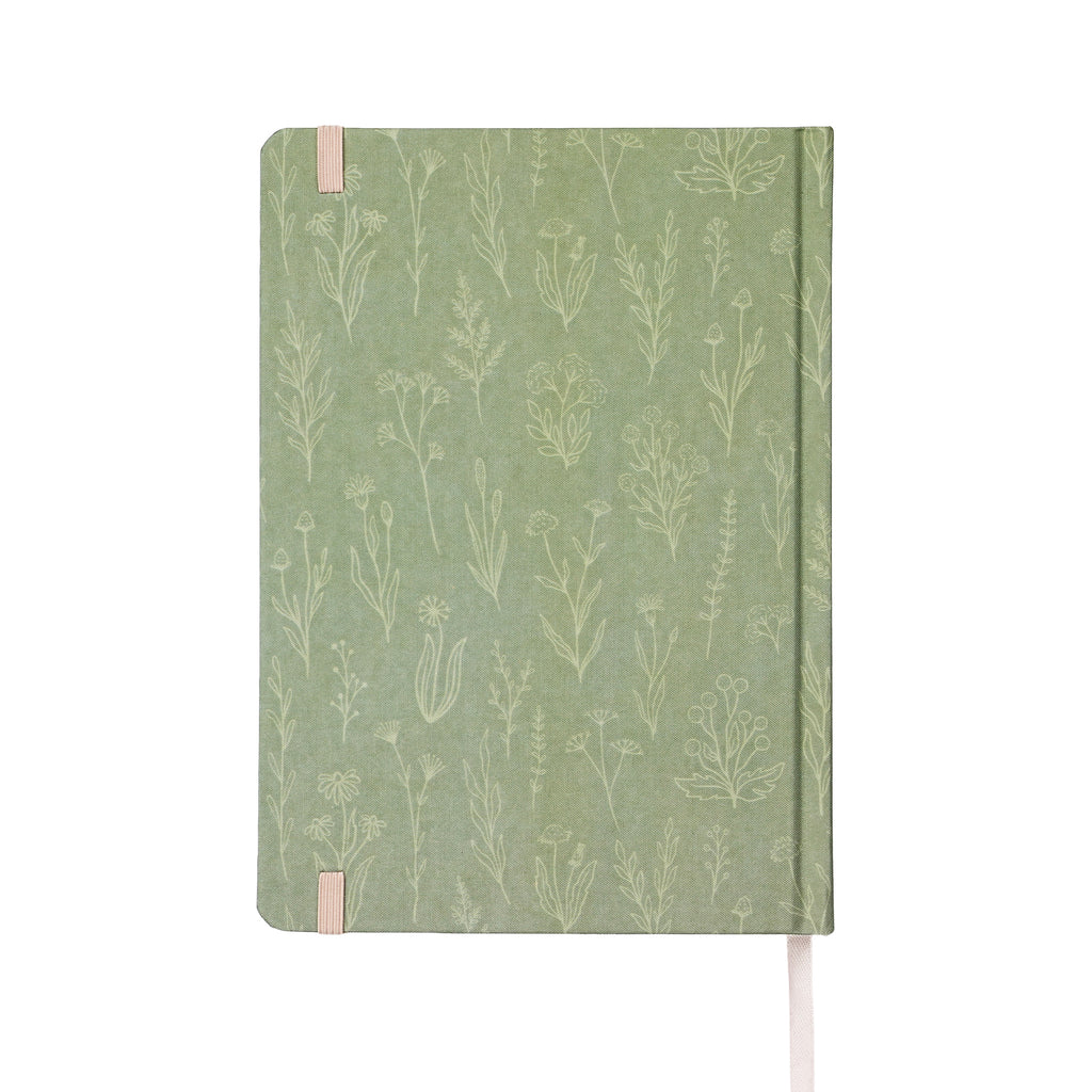Jubiluu Carnet ligné A5 à couverture rigide en tissu floral - 96 feuilles (papier offset 100 g), Marque-page et élastique - Journal ligné crème classique pour écriture, école