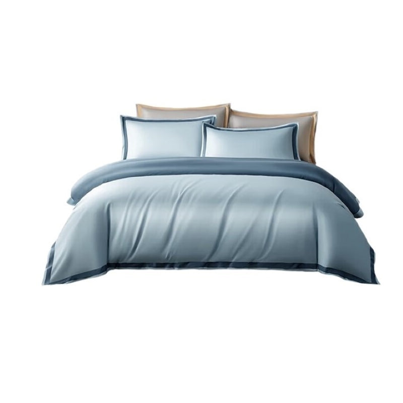ochama x J.ZAO Parure de lit - Coton à fibres longues 100s ultra-doux, Lit de 1,8 m, Couette 220x240 cm, Bleu Rhin