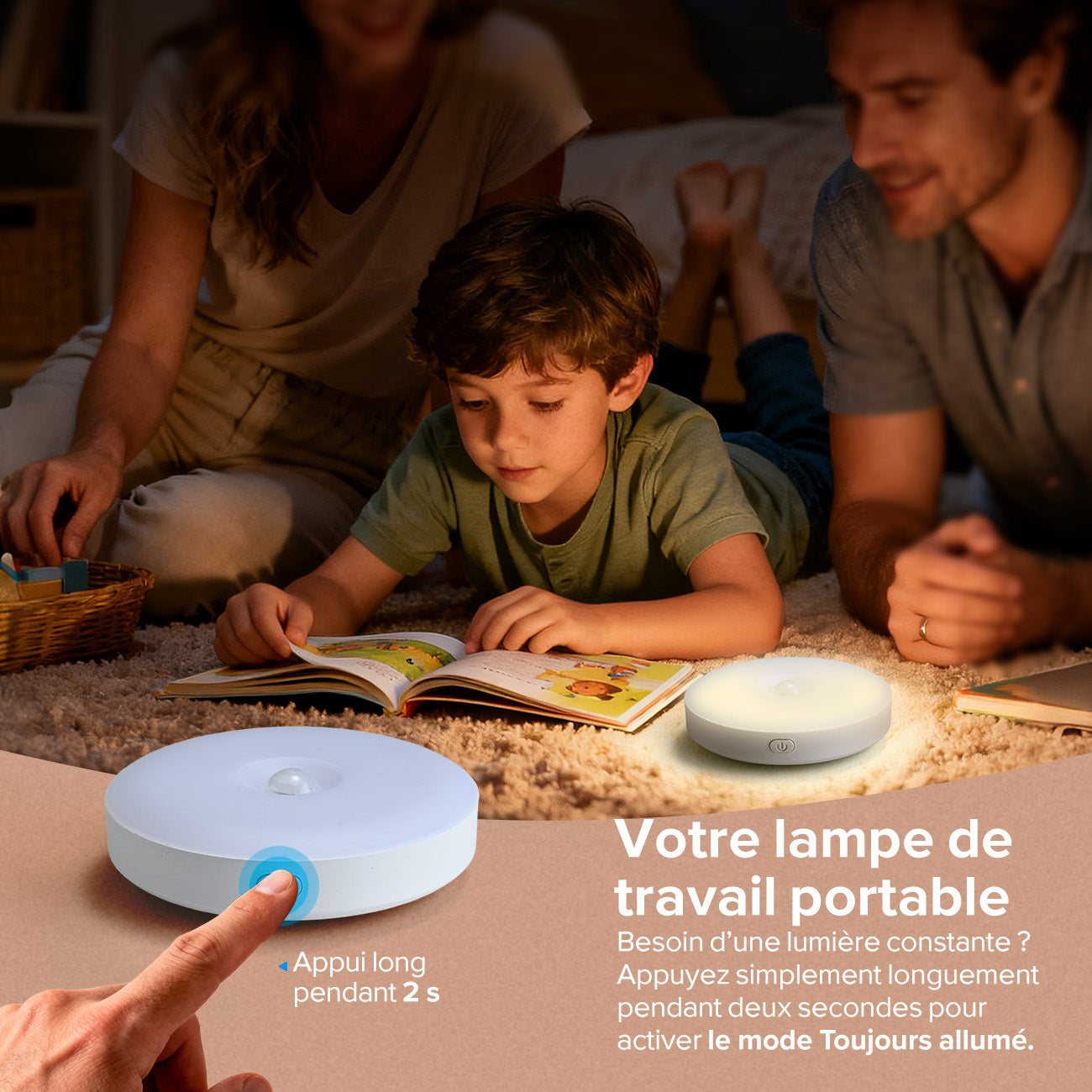 VIVREAL Veilleuses LED à détecteur de mouvement, Lot de 6, sans fil rechargeables, Mode 3 couleurs, Magnétiques à coller au mur