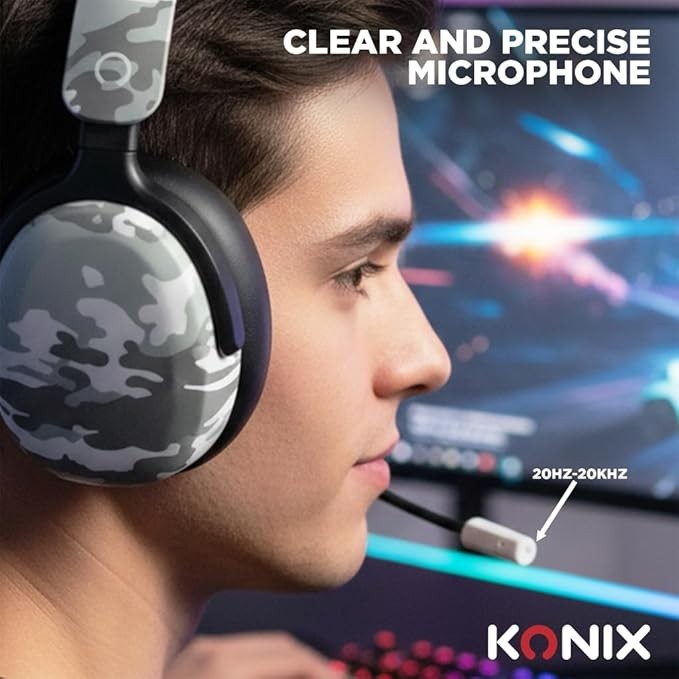 Konix Casque gaming circum-aural filaire Nexus PS5, Switch 2 et Xbox Series X|S - Haut-parleurs 40 mm - Microphone - Câble 1,5 m - Motif camouflage