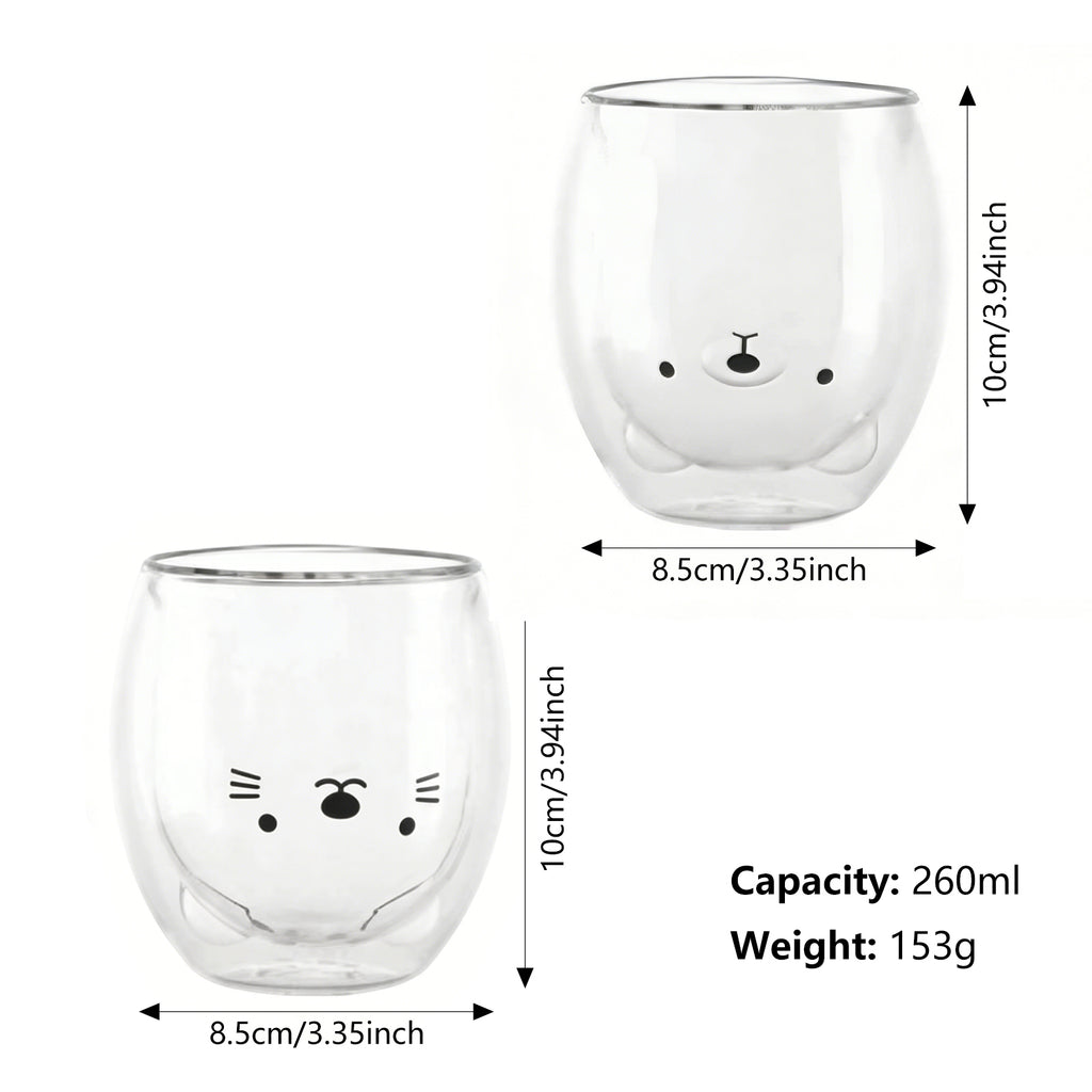 Ju7cer Lot de 2 verres à double paroi chat et ours - 260 ml