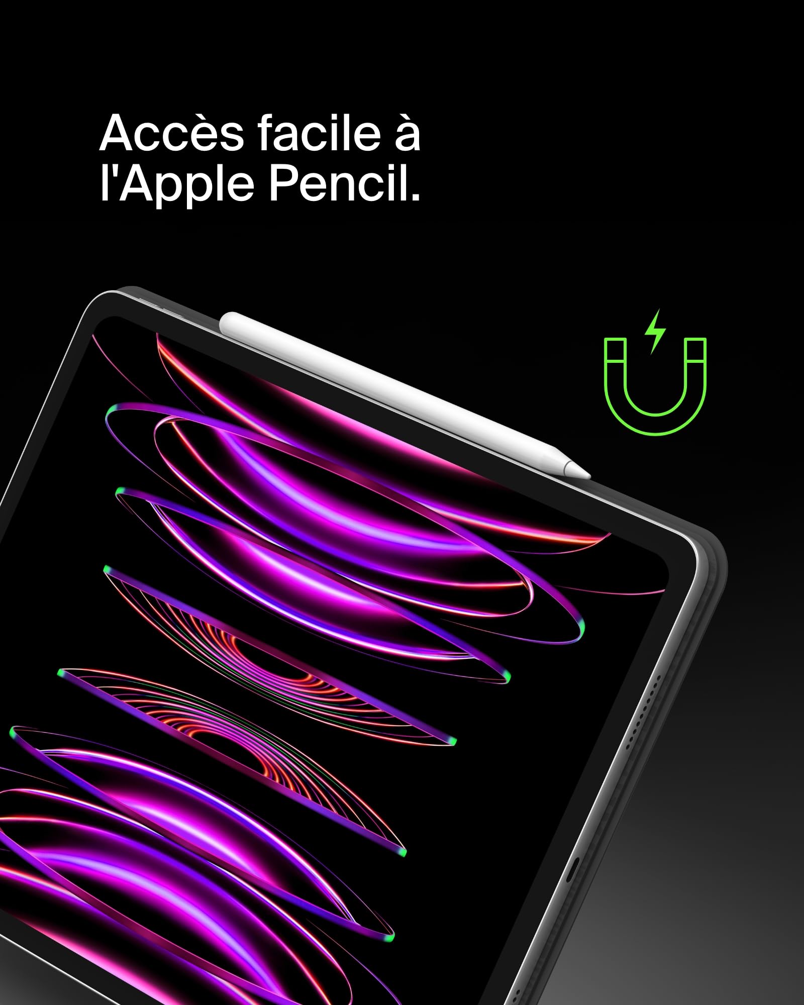 Belkin Pro Étui clavier pour iPad avec support magnétique, rétroéclairé, touches tactiles multipoints, compartiment pour Apple Pencil, clavier sans fil AZERTY pour iPad M4 Pro 13"