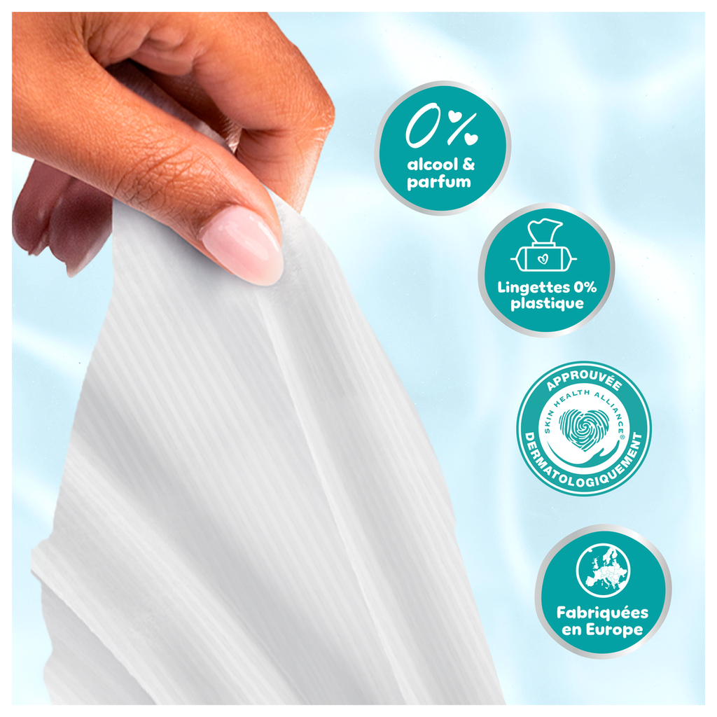 Pampers 99% D'Eau Lingettes Pour Bébé, 3 Paquets De 60 Lingettes = 180 Lingettes, Lotion Douce Avec 99% D’Eau