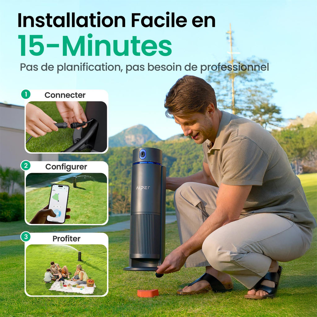 Aiper Offre exclusive IrriSense 2 Système d’irrigation intelligent Appareil d’irrigation multizone 3-en-1 avec contrôle par application Programmation intelligente et capteur de pluie