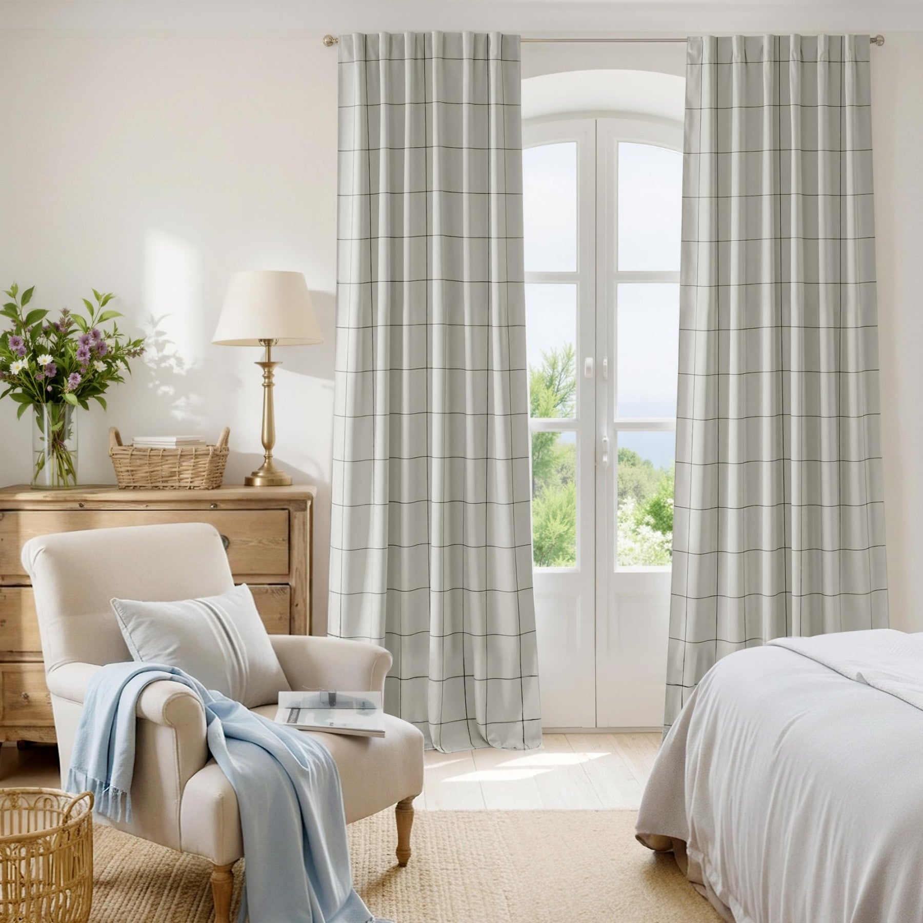 PONY DANCE Rideaux Plaid 2 Panneaux pour Chambre / Salon, Stores Fenêtres en Lin 100 % Occultants avec Doublure