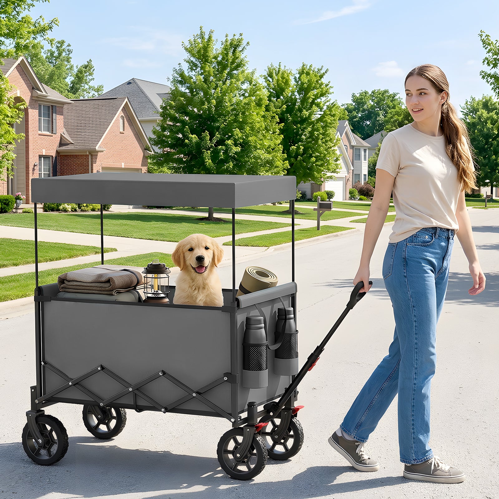 Sekey Grand chariot de camping pliable 150 L avec auvent amovible gris