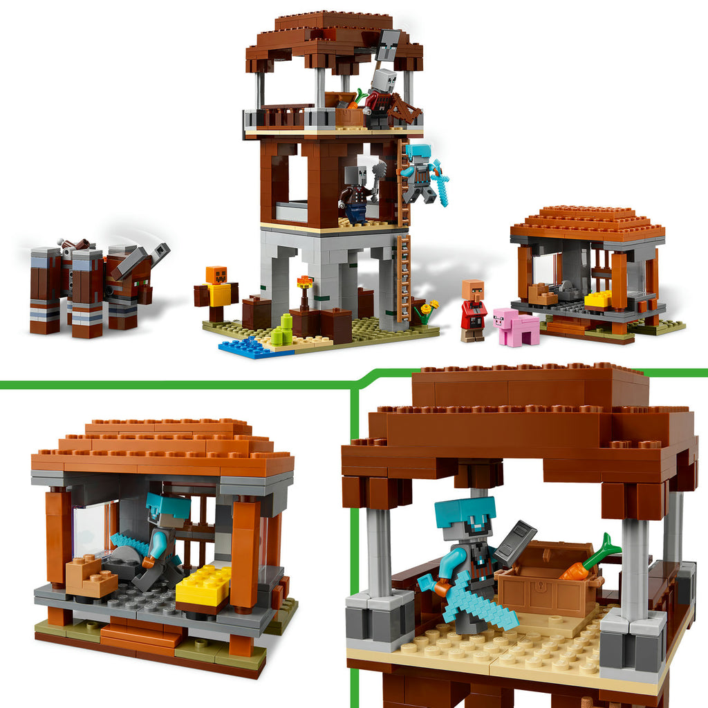 LEGO Minecraft Le Poste de Guet des Pillagers & l'Attaque des Ravageurs 21278 Set de Construction (665 Pièces)