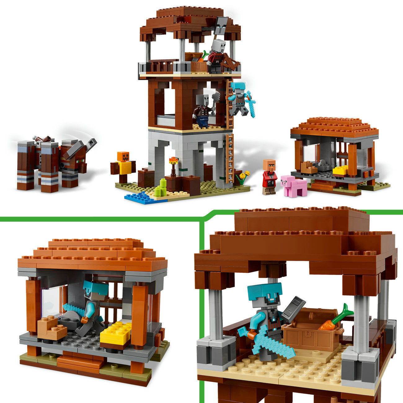 LEGO Minecraft Le Poste de Guet des Pillagers & l'Attaque des Ravageurs 21278 Set de Construction (665 Pièces)