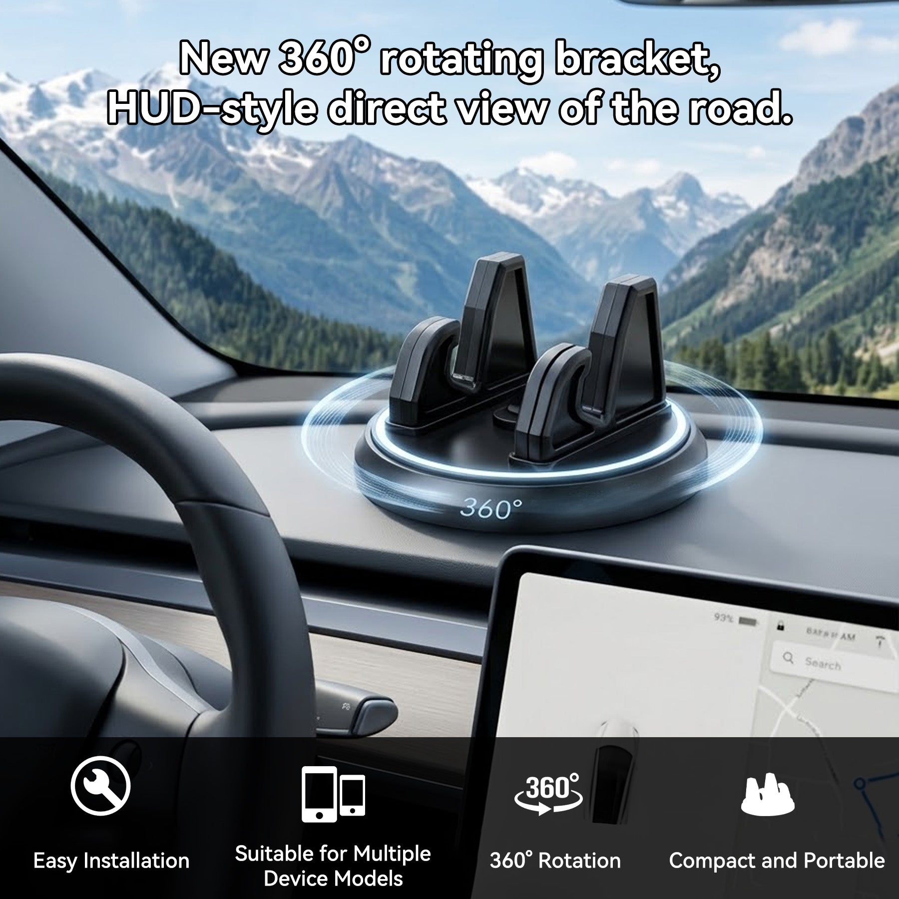 Support de tableau de bord pour voiture, support anti-dérapant pour iPhone, support rotatif pour tableau de bord de voiture, compatible avec iPhone/Android/Huawei/Google
