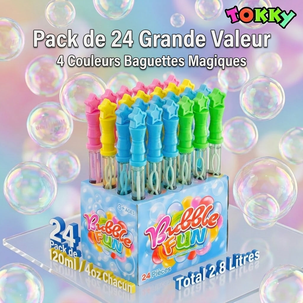Jouet de Grandes Baguettes à Bulles pour Enfants, 24 Pièces, Baguette à Bulles Magique Étoile de 14,8 Pouces (Grande Capacité de 120 ml), Cadeaux de Fête d'Eau à Bulles en Vrac