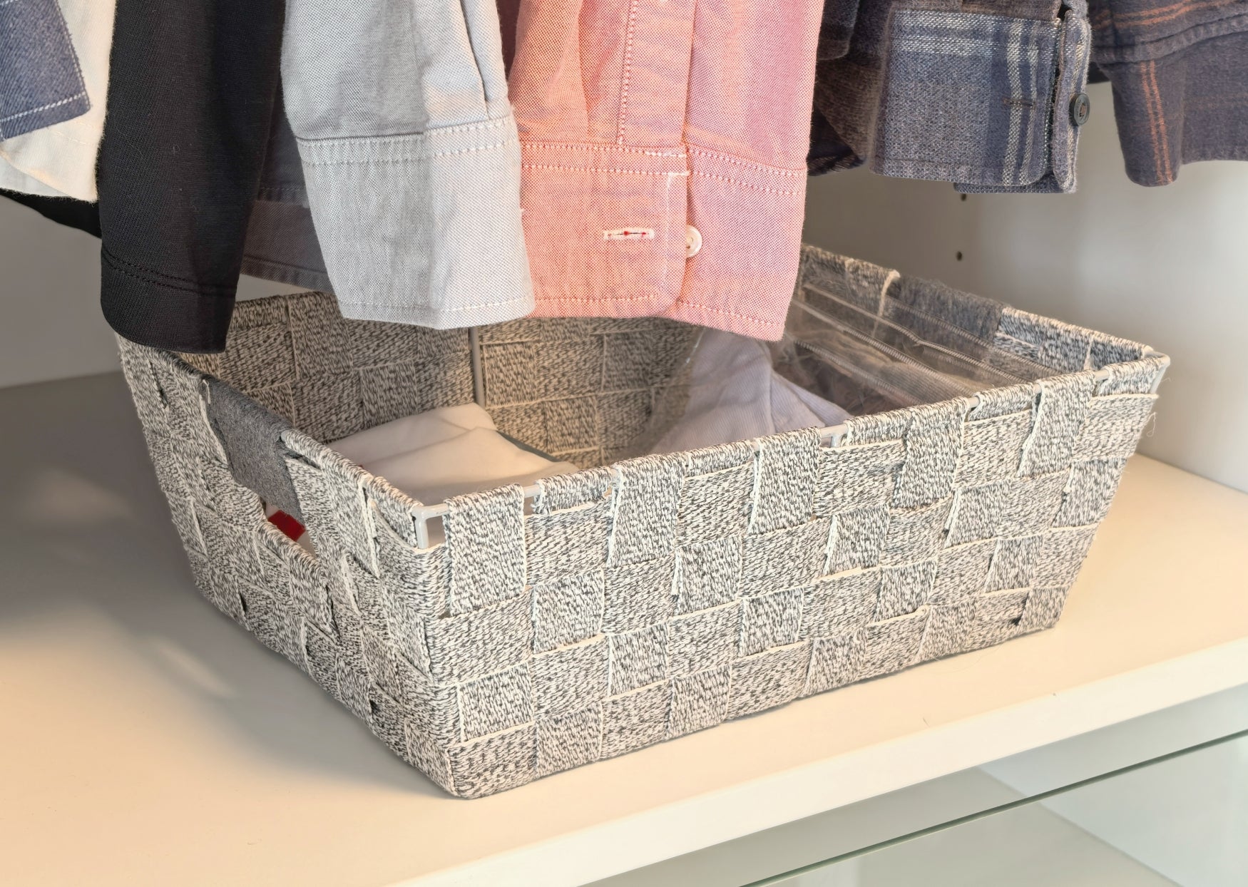 KEVAHOME Lot de 2 paniers moyens avec sangles en coton - gris - 13 x 10 x 4,5'' H