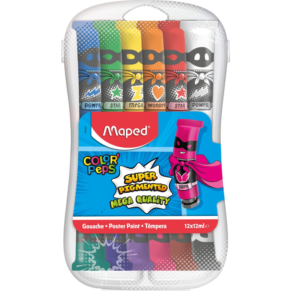 Maped Peinture Gouache Enfants 12 Tubes Bouchon à Clapet 12 Couleurs